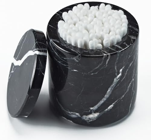 Black Marble Storage Canister, Cylinder 3 inch Diam x 3.5 Inch Ht Marble Jar with Lid, Natural Premium Bathroom Organizer for Cotton Balls, Jewery, Bath Salt, Q tip Holder for Powders, Countertop by Unknown
