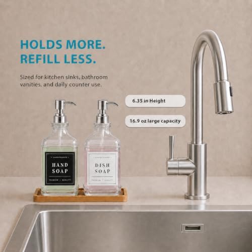 Kitchen Glass Soap Dispenser Set with Tray 2 with Silver Rust Proof Pump - Image 2