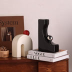 Glossy Ceramic Geometric Bookends, Modern Mid Century Arch & Curved Sculpture Book Stoppers, Double Duty Decoration Book Ends Decorative Book Holders for Shelf Tabletop, Minimalist Boho Home Gift - Image 2