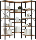 HOOBRO Industrial Corner Bookshelf, 5-Tier L-Shaped Bookcase, Open Display Storage Rack, Floor Standing Storage Shelf, for Living Room, Bedroom, Home Office, Rustic Brown and Black BF68SJ01 by HOOBRO
