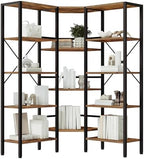 HOOBRO Industrial Corner Bookshelf, 5-Tier L-Shaped Bookcase, Open Display Storage Rack, Floor Standing Storage Shelf, for Living Room, Bedroom, Home Office, Rustic Brown and Black BF68SJ01 by HOOBRO