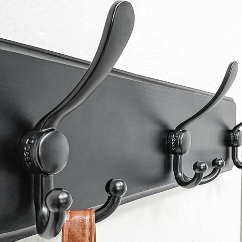 Dseap Coat Rack Wall Mounted - 5 Tri Hooks, Heavy Duty, Wooden Wall Coat Hanger Coat Hook for Clothes Hat Jacket Clothing, Black - Image 2