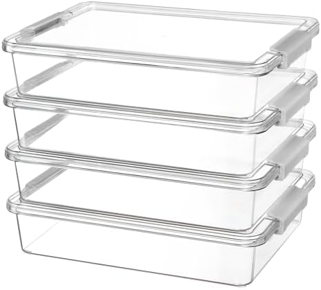 Vtopmart 4 Pack 6 Qt Plastic Storage Bins with Lids, Sensory Bins, Grey by Vtopmart