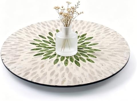 13.4" Mother of Pearl Lazy Susan, Table Centerpiece Round Shell Decorative Lazy Susan Turntable Rotating Tray Organizer for Cabinet Counter Gift Kitchen Office Cafe Home Decor (White Green) by Abyjifar