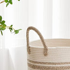 VIPOSCO 58L Tall Woven Laundry Basket Hamper, Brown White - Image 3
