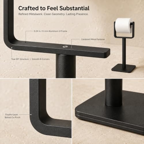 Toilet Paper Holder Stand – Heavy Duty Weighted Base, Free Standing Anti-Tipping, Matte Black - Image 4