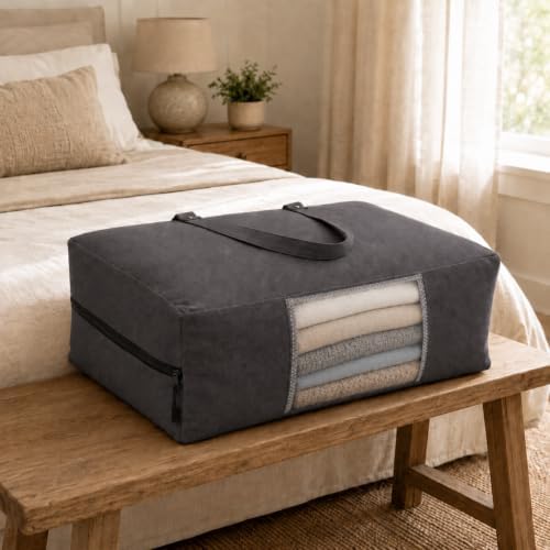 2 Pack Canvas Storage Bags for King/Queen Comforters Blanket, 25"x19"x9" - Image 6