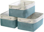 TheWarmHome Fabric Storage Bins Baskets for Organizing,Sturdy Storage Basket W/Handles, Decorative Foldable Storage Baskets for Shelves Closet Nursery Toy (White&Teal, Medium - 3 Pack) by TheWarmHome