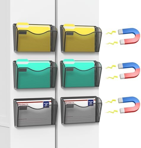 samstar 6 Pack Magnetic File Holder, Mesh Wall File Organizer File Pocket Mail Organizer Paper Folder Holder for Office/Home, No Drilling(Magnetic) by Samstar