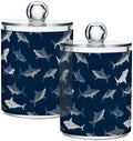 ALAZA 4pcs Dark Blue Shark Fish Qtip Holder Dispenser 14 oz Bathroom Storage Clear Apothecary Jars Containers Cotton Ball,Cotton Rounds,Floss Picks, Hair Clips, Food by ALAZA