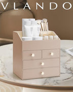 VLANDO Makeup Brush Holder with 4 Drawers,Toffee - Image 2