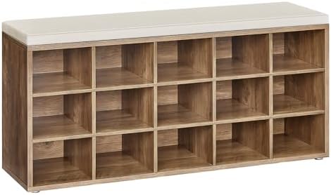 VASAGLE Shoe Bench with Cushion, 15 Compartments, 11.8 x 41.3 x 18.9 Inches by VASAGLEbySONGMICSHOME