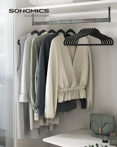 SONGMICS Velvet Hangers 50 Pack, Non-Slip with Rose Gold-Colored Swivel Hooks, Slim Space-Saving for Closet, Heavy-Duty, Black UCRF026B50 - Image 2