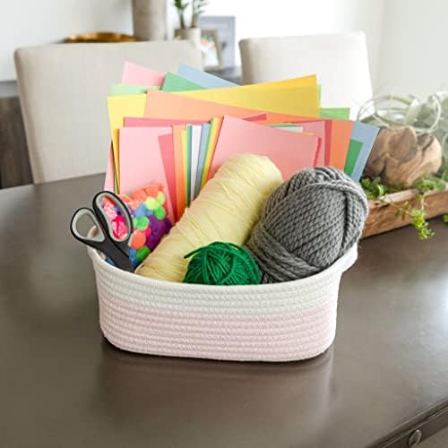 NaturalCozy 5-Piece Rectangle Storage Basket Set- Natural Cotton Rope Woven Baskets for Organizing! Small Basket for Montessori, Baby Nursery, Dog Toy Baskets, Cat Toy Box, Bathroom Organization Bin - Image 5