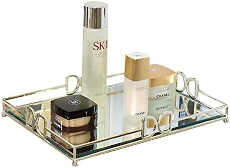 Large Silver Mirrored Tray with Elevated Ball Feet, 14x10 Entire Length Perfume Organizer for Dresser, Modern Minimalist Bathroom Counter Vanity Storage by Haigouer