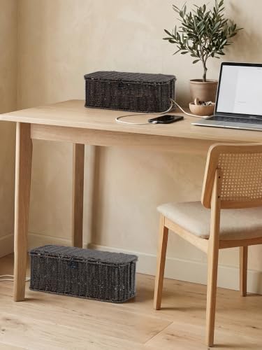 Cable Management Box, Cord Organizer with Lid & Cable Ties - Black, L - Image 6