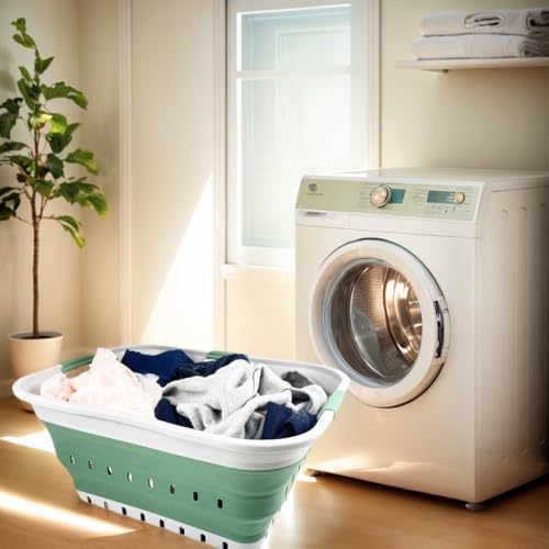 SAMMART 42L (11 gallon) Collapsible Plastic Laundry Basket - Foldable Pop Up Storage Container/Organizer - Portable Basket - Space Saving Hamper/Basket (Grey/Dark Sea Green (Set of 2)) - Image 2