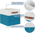 Temary Storage Cube Bins 11 Cube Storage Bins Storage Baskets for Closet, Shelves 4 Pack Fabric Organizer Bins with Leather Handles(White&Teal) - Image 3