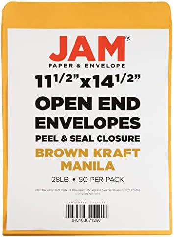 JAM PAPER 11 1/2 x 14 1/2 Open End Catalog Commercial Envelopes with Peel and Seal Closure - Brown Kraft Manila - 100/Pack - Image 6