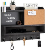 Key Holder for Wall Mount with Mail Organizer, Farmhouse Key Holder for Wall with Shelf, Chalkboard&Corkboard, Entryway Organizer 11 Metal Hooks, Decorative Natural Pine Wood, 14.6*11.1*3.3”, B-Black by FIPUTE-MakesLifeEasier