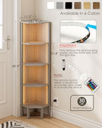 Corner Shelf Stand, 5 Tier Corner Bookshelf,Corner Furniture for Bedroom Display Corner Shelf for Small Space,Wood Shelves with Storage Rack for Living Room,Office,Gray - Image 2