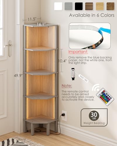 Corner Shelf Stand, 5 Tier Corner Bookshelf,Corner Furniture for Bedroom Display Corner Shelf for Small Space,Wood Shelves with Storage Rack for Living Room,Office,Gray - Image 2