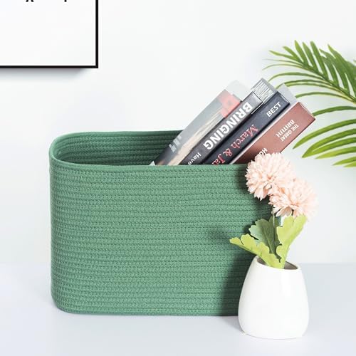 MINTWOOD Design 3-Pack Decorative Woven Storage Baskets for Shelves, Cube Bin Box for Organizing Books, Shoes, Dog Toys, Pantry Closet and Living Room Organizer, Forest Green - Image 2