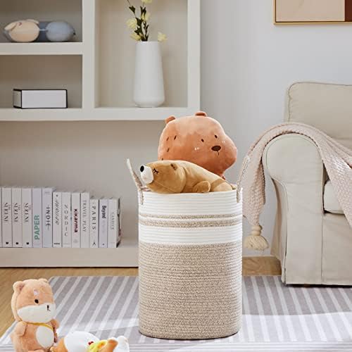 VIPOSCO 58L Tall Woven Laundry Basket Hamper, Brown White - Image 2