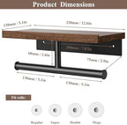 Tindbea Double Toilet Paper Holder with Wood Shelf, Wooden Wall Mount Toilet Paper Roll Holder, Matte Black Stainless Steel Bathroom Toilet Tissue Holder (Walnut) - Image 3