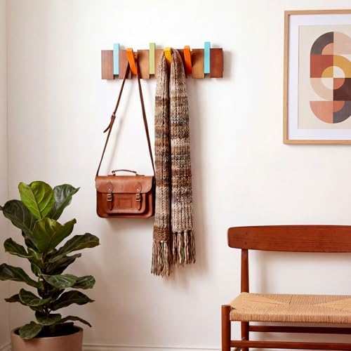 Youyole 6 Hooks Wood Coat Rack Wall Mount Piano Hideaway Coat Hooks - Image 6