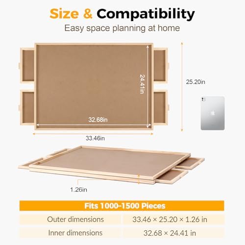 BuilderButler 1500 Pieces Rotating Puzzle Board with 4 Drawers,32.68"x24.41" Portable Wooden Jigsaw Puzzle Table with Lazy Susan Spinning Cover for Adults - Image 3