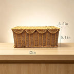 Wicker Rattan Storage Basket with Lid, Rectangular Cable Management Box, Natural Woven Organizer - Image 6