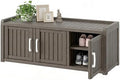 2-Tier Storage Bench, Waterproof UV-Resistant Outdoor Shoe Storage Cabinet with 3 Doors & Adjustable Shelves for Indoor Outdoor Entryway, Hallway, Living Room (Classic Gray) by NBYSGO