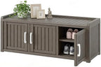 2-Tier Storage Bench, Waterproof UV-Resistant Outdoor Shoe Storage Cabinet with 3 Doors & Adjustable Shelves for Indoor Outdoor Entryway, Hallway, Living Room (Classic Gray) by NBYSGO