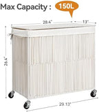 WOWLIVE Laundry Basket 3 Section, Handwoven Laundry Hamper with Wheels - Image 4