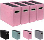 4 Pack Letter Size File Storage Box Collapsible，Fabric Hanging File Folders Organizer, Portable Office Document Holder with Metal Handle, Smooth PVC Rails, Pink by ComfortKeeper