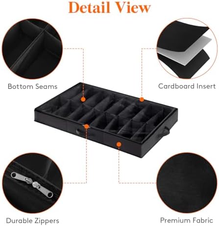 Lifewit Under Bed Shoe Storage Organizer 2 Pack(16 Shoes Cells), 4.3 Inches Profile Fabric Shoes Container Box with Clear Cover, Foldable Storage Bag with 2 Handles, Fits 16 to 32 Pairs - Image 6