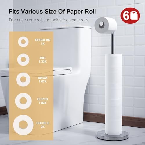BAGNOLUX Bathroom Toilet Paper Holder Stand with Reserve, SUS304 Stainless Steel Rustproof Pedestal Tissue Roll Holder Heavy Duty, Polished Chrome - Image 3