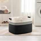 100L Large Woven Laundry Basket Hamper with Leather Handles,Black - Image 3