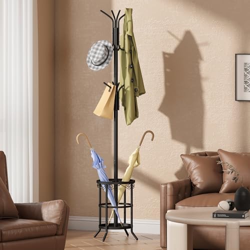 GHWIE Freestanding Coat Rack Stand with Umbrella Holder and Hat Hanger Organizer Rack - Image 2