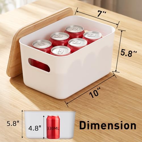 Citylife 7 QT Storage Bins with Bamboo Lids, Stackable with Handles, 4-Pack - Image 3