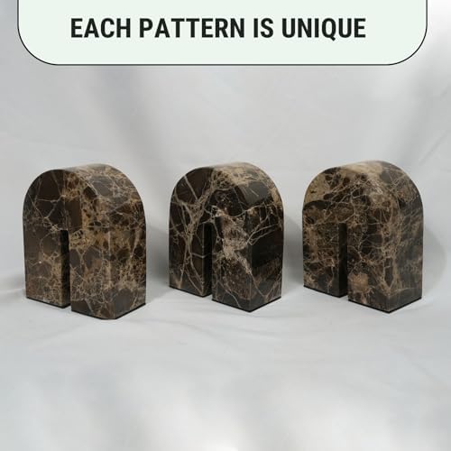 Natural Marble Bookends for Shelves,Unique Brown Arched Book Ends, Office bookends for Heavy Books, Set of 2,Heavy Duty (Brown) - Image 5