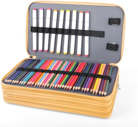 Vomgomfom 300 Slots Marker Case 4-Layer PU Leather, Handle, Yellow Flower - Image 4
