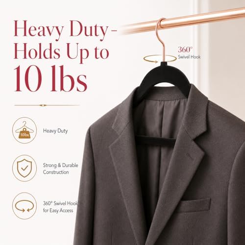Smartor Black Velvet Hangers 50 Pack, Non Slip Rose Gold Hook Felt Hangers - Image 6