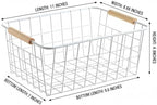 White Metal Wire Food Storage Basket with Wooden Handles for Organizing Snack Basket,Pantry Organizers and Storage for Kitchen Cabinets 4 Pack (Medium) - Image 2