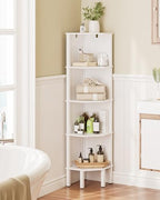 Corner Shelf, 5 Tier Corner Bookshelf, Display Corner Shelf Stand with Storage Rack, Wall Corner Bookshelf for Living Room, Bedroom, Office, White - Image 6