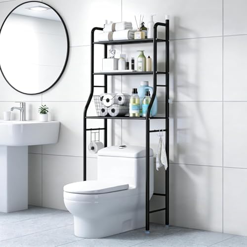 3-Tier Over the Toilet Storage, Metal Bathroom Shelve, Over Toilet Bathroom Organizer, Space Saver Bathrooms Shelve for Restroom Laundry Balcony, Black by Unknown