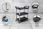 Commercial Heavy-Duty Utility Service Cart | 3 Shelf | | 450 Lbs Max Capacity | Rolling Utility Cart W 33" x H 37" x D 16" Black - Image 4