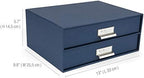 Bigso Box of Sweden Birger 2-Drawer Fiberboard Label Frame Document Letter Box | Desktop Drawers for Loose Papers, Document| Desktop Storage Drawer with Metal Label Holder | 13.1” x 10” x 5.7” | Blue - Image 3