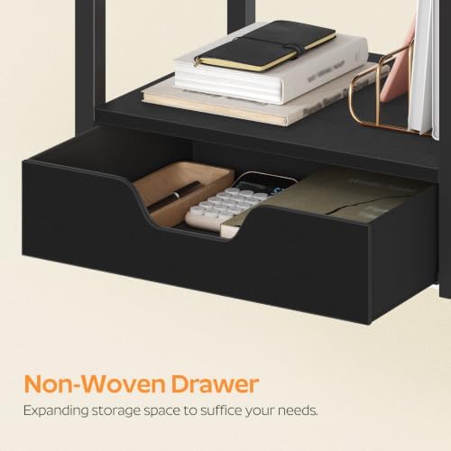 YATINEY Desktop Printer Stand, 2-Tier Printer Table with Non-Woven Drawer, Multi-Purpose Desk Organizer for Home Office, Under Desk Open Organizer Shelf, Black PS01BB - Image 3